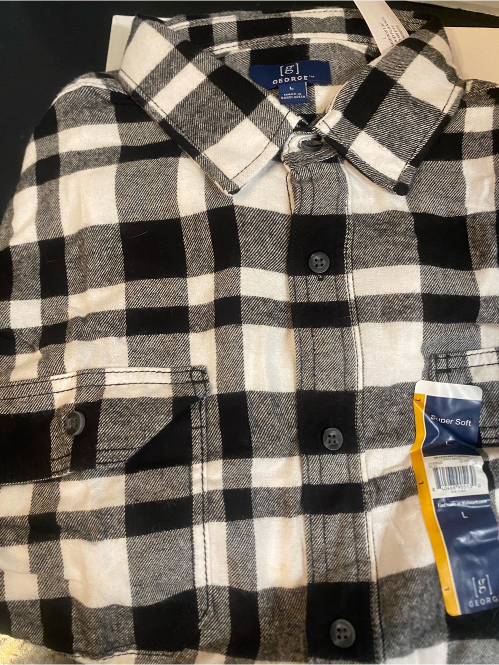 George Black and White Plaid Button-Down Shirt
